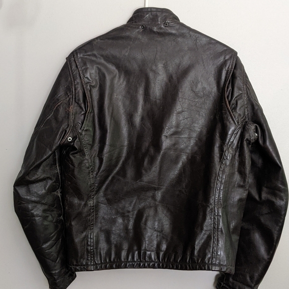 Vintage Leather Tailored Motorcycle Cafe Racer Jacket Brown Large - Picture 10 of 11